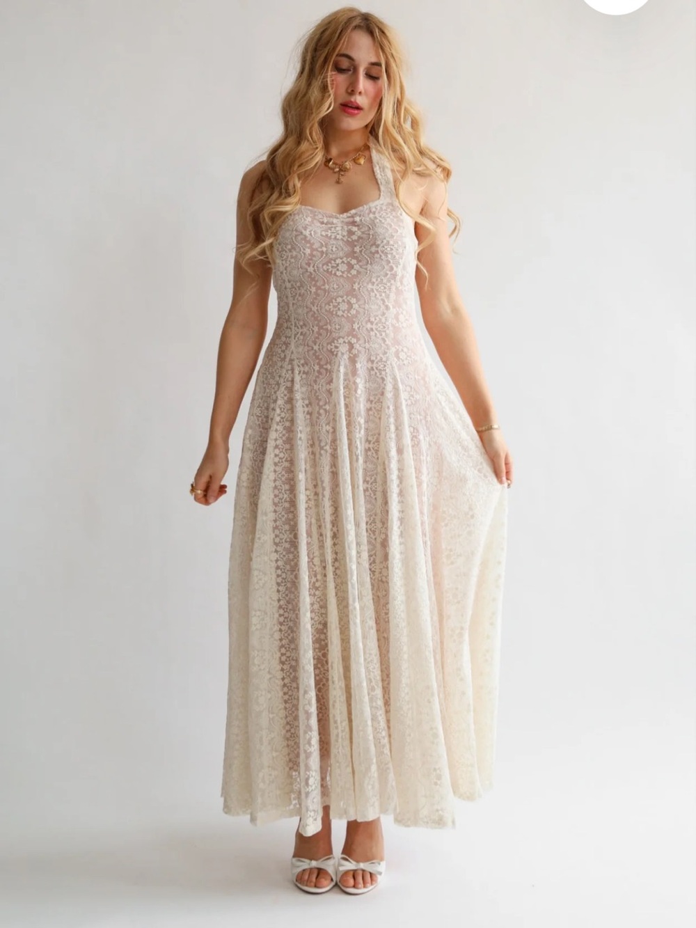 Wild Rose and Sparrow The Sylph Gown - Lace Halter Maxi Dress in Ivory